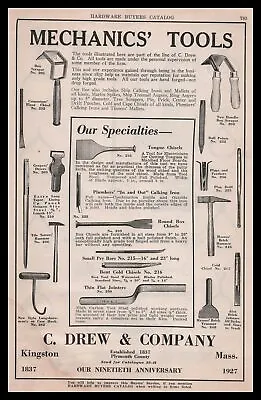 1928 C. Drew & Company Kingston Massachusetts Mechanics Tools Vintage Print Ad • $29.95