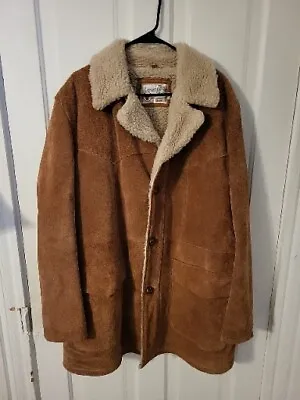 VTG Sears The Leather Shop Brown Leather Mens 46 Lined Heavy Weight Winter Coat • $128