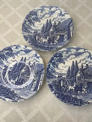 Vintage Myott Royal Mail Dessert Bowls Blue Transferware Staffordshire (3) EUC • $29