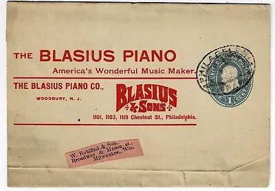 1880's Philadelphia Penn. Cancel On Wrapper With Ad For Blasius Piano • $35