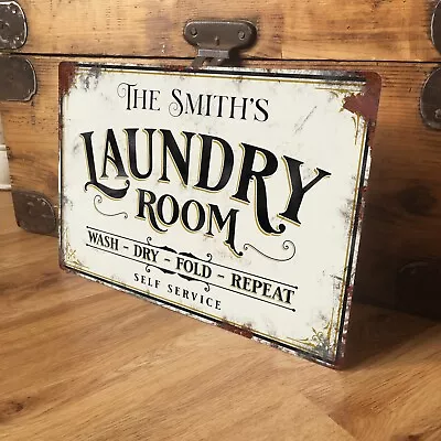 Personalised Laundry Washing Sign Plaque Vintage Retro Shabby Chic - 200x305mm • £11.99