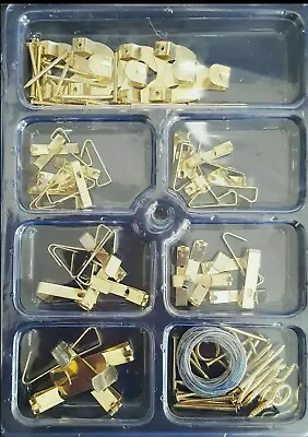 Picture Hooks Photo Hooks Frame Hanging Wall Hooks Kit Set Brass Eye Screw • £3.49