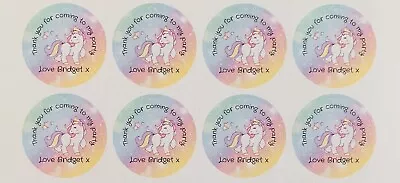 24x Personalised Unicorn Horse Rainbow Colours Birthday Party Lolly Bag Stickers • $9