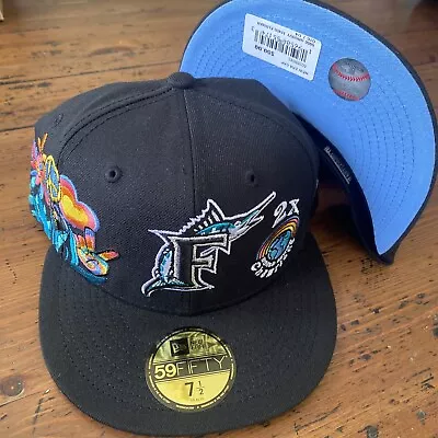 New Era 59Fifty Florida Miami Marlins Groovy Fitted Hat 2X Champions Size 7 1/2 • $35.05