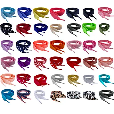 Ribbon Shoelaces With Aglets For Trainers Lo & Hi Tops Bootlaces Trainers Shoes • £2.99