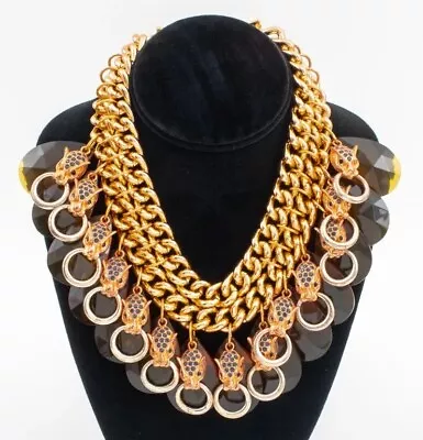 RARE RUNWAY Gold Tone Chain Statement Necklace Panther Cheetah -  Mawi London • $900