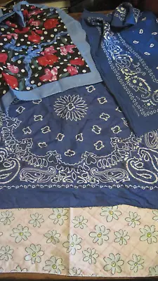 Bandana LOT OF 4 BLUE Classic Floral Paisley ALL Cotton/DAISY FLORAL&TULIP FLORA • $9.99