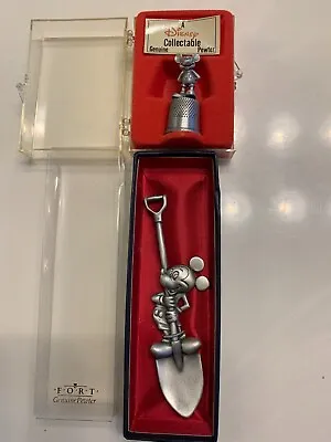 Mickey Mouse Pewter Collectable Thimble & Mini Shovel In Box From Disneyland • $26.99