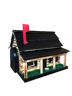 Log Cabin With Porch Wooden Mailbox Black Authentic Amish-made In USA • $219