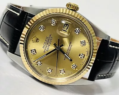 Rolex Datejust 36mm Ref 16013 Diamond Dial 2 Tone Quickset Wristwatch • $3999.95