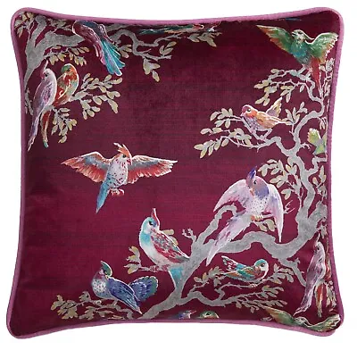 Laurence Llewelyn Bowen LLB Birds Velvet Piped Edge Cushion Cover Pink & Maroon • £10.95