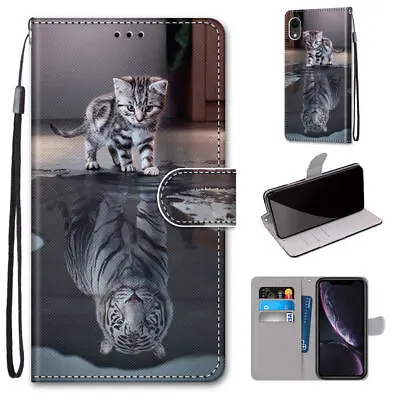 Cat To Tiger For Various Phone Cute Flip Wallet Card Bag Stand Holder Case Cover • $6.31