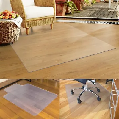 Non Slip Office Chair Desk Mat Floor Computer Carpet Protector PVC Plastic Clear • £15.29