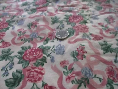 BTY. Vintage  Pink Roses And Ribbons  Cotton  Fabric ~new/old Stock • $10.50