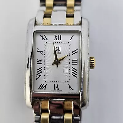 ESQ Swiss Movado Tank Watch Women 20MM Two Tone Dial Bracelet 6  New Battery • $34.85