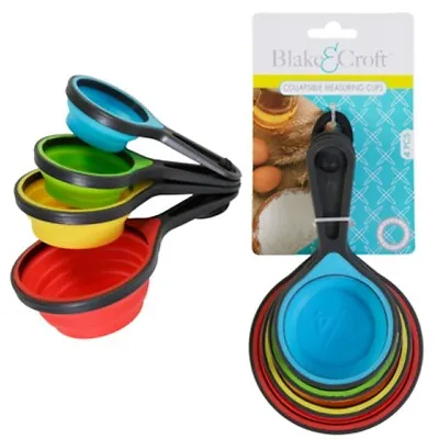 Collapsible Space Saving Silicone Measuring Cups 4 Pack 1c 1/2c 1/3c 1/4c • $10.97