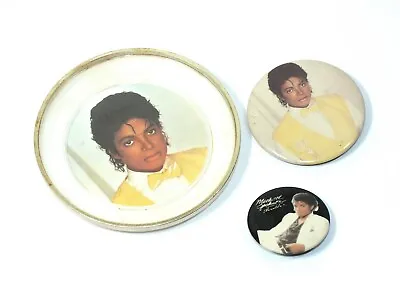 VTG Michael Jackson Button 2 Buttons Thriller And Small Plastic Coin Dish T59 • $8