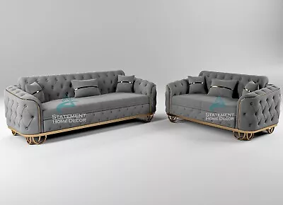 Dark Grey Plush Fabric Sofa  3 + 2 Seater Sofa Sets For Living Room • £1299