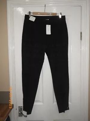 Bnwt New Look Black Jacquard Ankle Zip Evening Trousers Label 14 But Measure 12 • £13.50