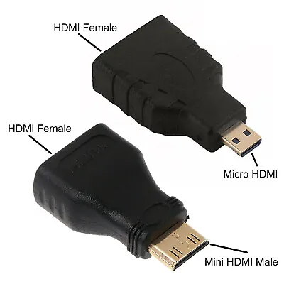 Hdmi Female To Micro Hdmi Adapter W/Mini Hdmi To Hdmi Extension Converter • £2.59