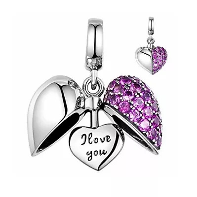 SOLID Sterling Silver I Love You Sparkling Heart Charm By YOUnique Designs • $31.99