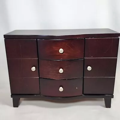 Dark Wooden Jewelry Box Organizer 3 Drawers 2 Side Doors Mirror 12 X 8.75 X 5 • $34