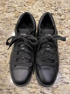 Men's COACH Size 9D Black Leather Casual Shoes  Lace Up Sneakers • $55