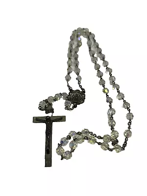 Vintage Sterling Silver Rosary Necklace With Clear Beads AFCO Sterling • $49.99