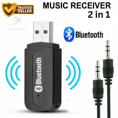 3.5mm To USB Bluetooth Wireless Receiver AUX Audio Stereo Music Adapter Car Kit • £4.19