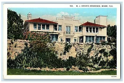 C1940's W. J Bryan's Residence Exterior Trees Miami Florida FL Unposted Postcard • $19.95