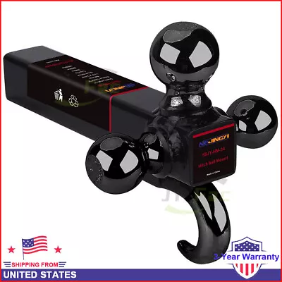 10000LBS 2  Trailer Hitch Tri Ball Mount With Hook Plated Balls 1-7/8  2-5/16  • $52.99