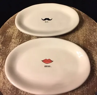 Rae Dunn “His”Mustache & “Hers”Lips Oval Small Plates Pottery Artisan Collection • $30