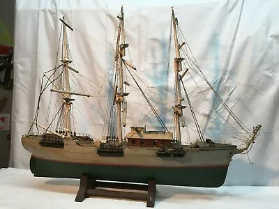 Vtg Nautical  Lg Model Boat Green White Hand  Made In 31in Long In Parts Repair • $225