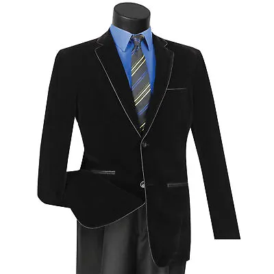 VINCI Men's Black Velvet 2 Button Slim Fit Blazer W/ Leather Trim NEW • $100