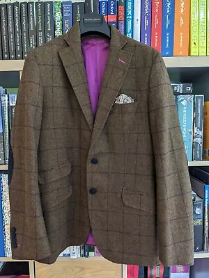 Holland Esquire Brown Yorkshire Moon Wool Windowpanel Jacket Size 40 • £175