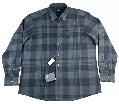New Ermenegildo Zegna Button Down Shirt Mens Size 2XL Black Plaid Long Sleeve • $299.99
