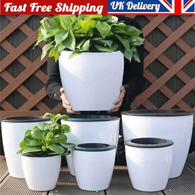 Automatic Self Watering Round Plastic Plant Flower Pot Garden Decors Home Office • £4.39