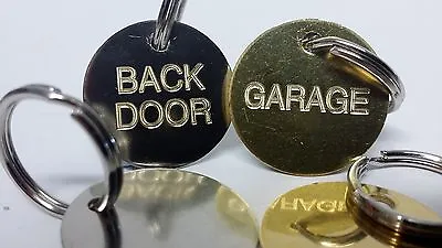 £0.99 • Buy Engraved Key Label Fob Tag - Shed Garage Front Back Door Gate Etc. Brass Steel