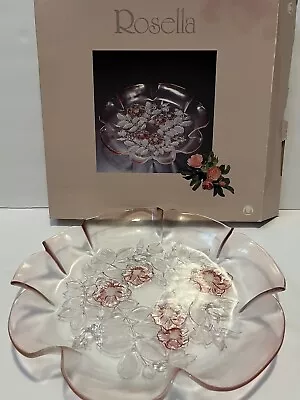 Mikasa Rosella Pink Frosted Crystal 12.5  Round Serving Platter  Ruffled Edge • $30.76