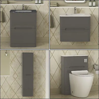 Bathroom Vanity Unit Cabinet Furniture Space Saving WC Basin Sink S Anthracite • £199.99