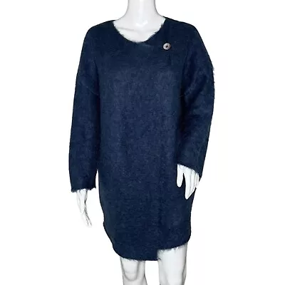 Gudrun Sjoden Sweater Womens Medium Blue Fuzzy Crossover Cardigan Mohair Wool • $64.90