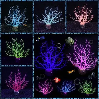 Aquarium Silicone Glowing Coral Ornament Artificial Fish Tank Decor Accessories/ • $13.33