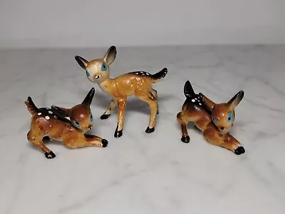 Vintage 3 Mini Plastic Deer Fawn Figures Hong Kong Blue Eyes Figurine Christmas • $14.99