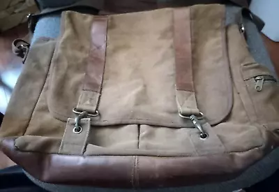 Rothco Messenger Bag Briefcase Satchel Canvas Leather Brown Crossbody Vintage • $17.50