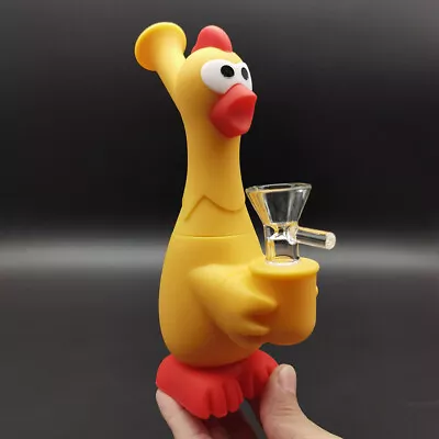 7  Yellow Screaming Chicken Bong Smoking Silicone Hookah Water Pipe + Glass Bowl • $10.99