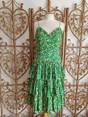 Vintage Green Gina Fratini Cotton Cottagecore Prairie Ra Ra 80s Midi Dress S M • £139.99