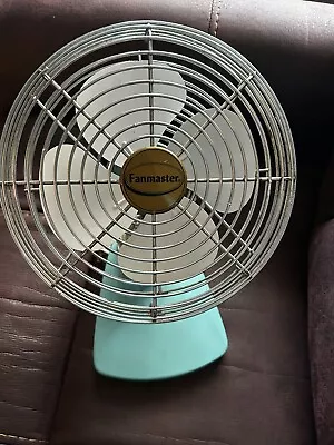 Vintage Fanmaster Art Deco Turquoise White Chrome Desktop 10  Fan Working UL • $43.97