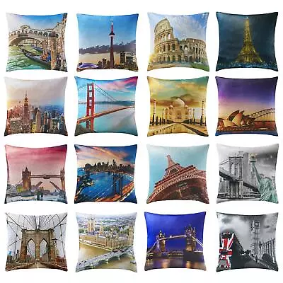 Luxury Digital Print Plush Velvet World City Theme Cushion Covers 18  X 18  • £3.95
