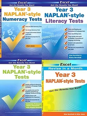 Excel Year 3 Naplan Tests - 4 Books Pack - Literacy/ Numeracy/Test Style/ RIM • $112