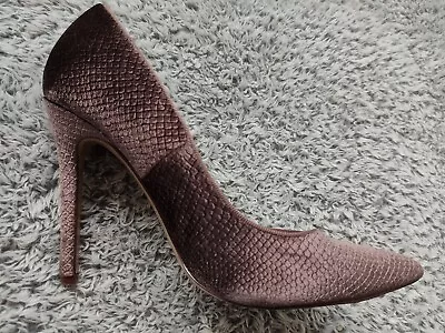 Next Signature Womens Mauve Grey Velvet Snakeskin Heeled Shoes UK 5.5 • £12.99